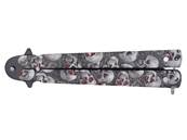 Butterfly Knife Metal Grey skulls 10cm Blade