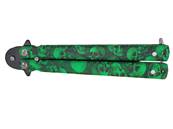 Butterfly Knife Green Skulls 10cm Blade