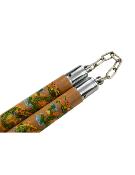 Nunchaku Beech 30cm dia. 3cm Metal Chain 13cm Wood with dragons