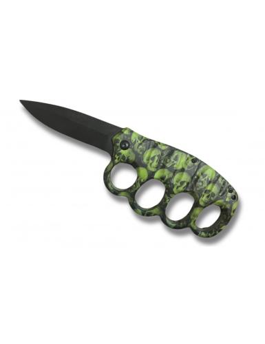 Knuckle with Folding Knife Green Skul 10cm blade