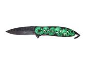 Folding Knife Green Skulls Cutting notch & Belt clip