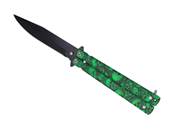 Butterfly Knife Green Skulls 10cm Blade