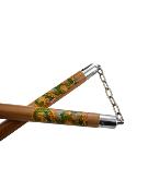 Nunchaku Beech 30cm dia. 3cm Metal Chain 13cm Wood with dragons