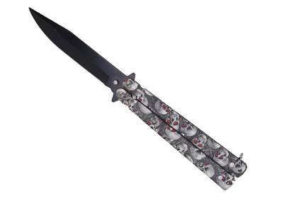 Butterfly Knife Metal Grey skulls 10cm Blade