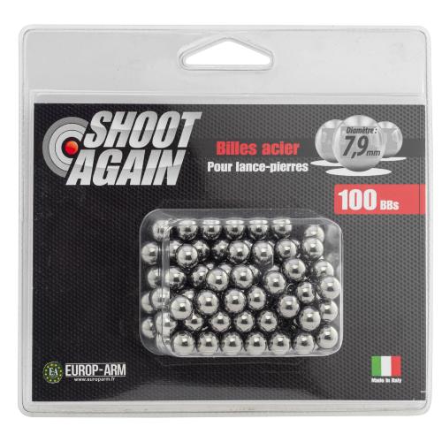 Shoot Again Blister of 100 Steel Balls for Slingshot (Dia.7.9mm)
