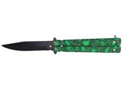 Butterfly Knife Green Skulls 10cm Blade