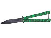 Butterfly Knife Green Skulls 10cm Blade