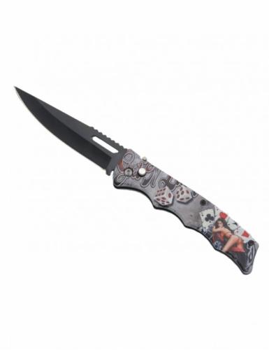Folding Knife Girls Poker and Dices Blade 10cm