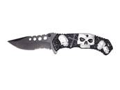 Folding Knife Skulls 9cm serrated blade - Belt Clip & Metal Box