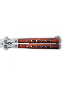 Butterfly Balisong Knife holey 9cm Blade Steel Grey Mat Wood