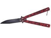 Butterfly Knife Metal Red Skulls 10cm Blade