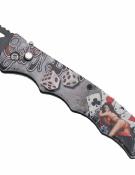Folding Knife Girls Poker and Dices Blade 10cm