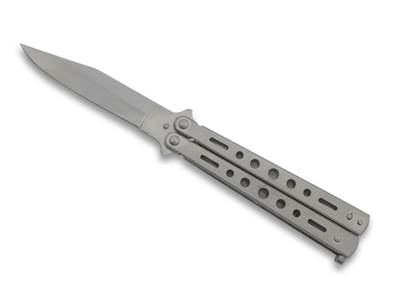 Butterfly Balisong Knife holey 9cm Blade Steel Grey Mat