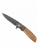 Folding Knife Olive Wodd engraved 10cm Blade