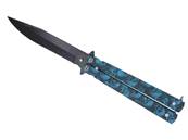Butterfly Knife Metal Blue Skulls 10cm Blade