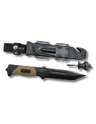 Survival Knife 16cm blade Kaki Compass,firestarter,whistle,whetstone