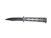 Butterfly Balisong Knife Flat Grey 10cm blade 20 Skulls