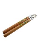 Nunchaku Beech 30cm dia. 3cm Metal Chain 13cm Wood with dragons