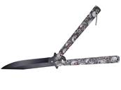 Butterfly Knife Metal Grey skulls 10cm Blade