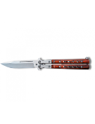 Butterfly Balisong Knife holey 9cm Blade Steel Grey Mat Wood