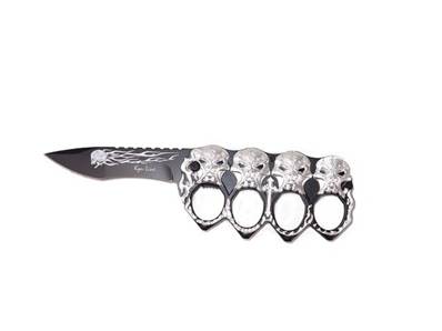 Knuckle Duster with Knife (11cm) Black with Skull + Belt clip