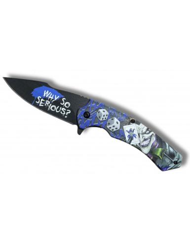 Folding Knife assisted opening Joker Dices Blue 9cm blade w/Belt Clip